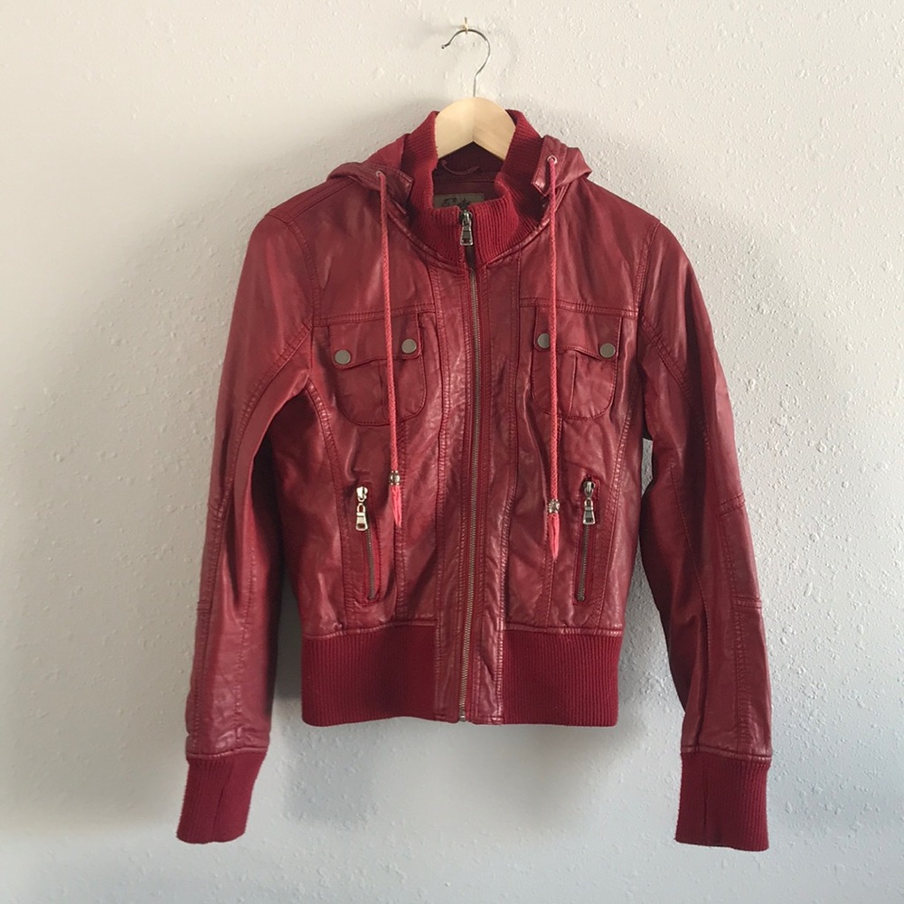 Catwalk Studio LA Red faux leather bomber jacket